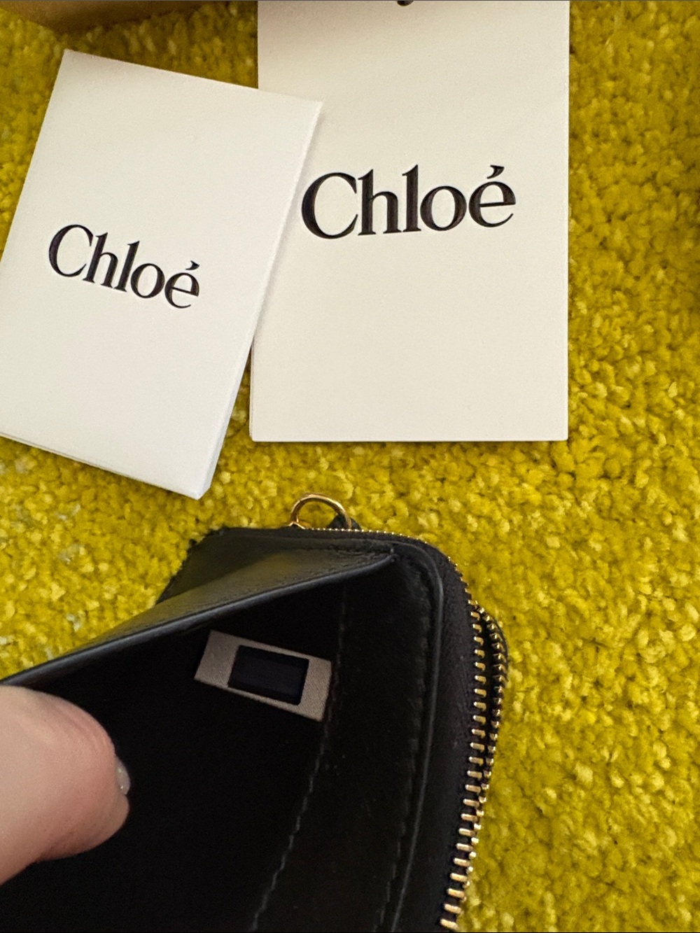 Chloé Black Leather Card Holder with Gold Padlock Accent - Picture 8 of 11